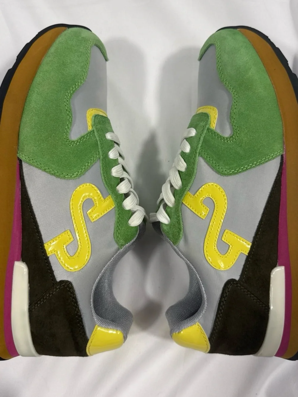 OPP France Suede Runner Sneakers — Green/Grey/Yellow/Pink Size US Women’s 8🍏